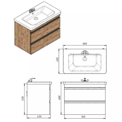 Тумба Devit Frame 753080O 80 см с раковиной и сифоном, натуральный дуб, фото 6