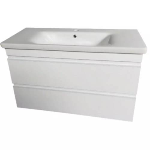 Тумба Devit Frame 753100W 100 см з раковиною та сифоном, біла глянцева, фото 2