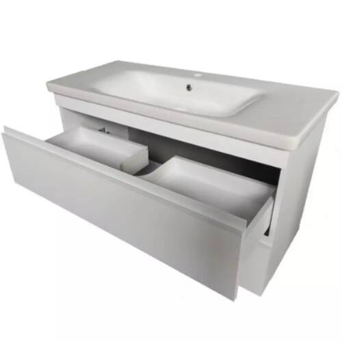 Тумба Devit Frame 753100W 100 см з раковиною та сифоном, біла глянцева, фото 4