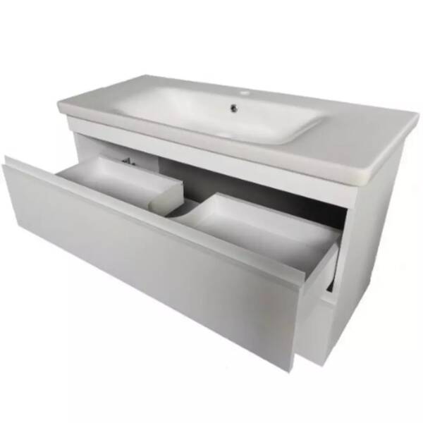 Тумба Devit Frame 753100W 100 см з раковиною та сифоном, біла глянцева, фото 4