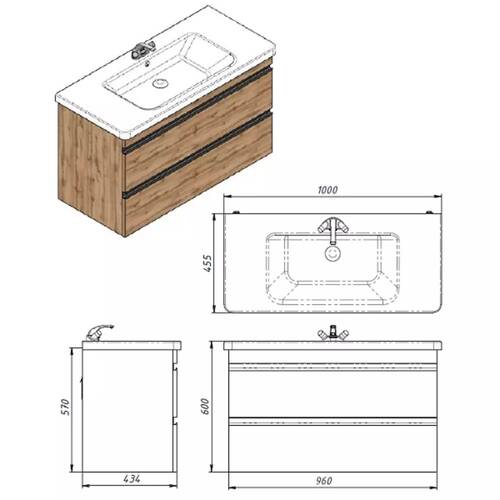 Тумба Devit Frame 753100O 100 см з раковиною та сифоном, натуральний дуб, фото 6