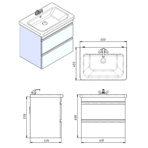 Тумба Devit Frame 753065W 65 см з раковиною та сифоном, біла глянцева, фото 2