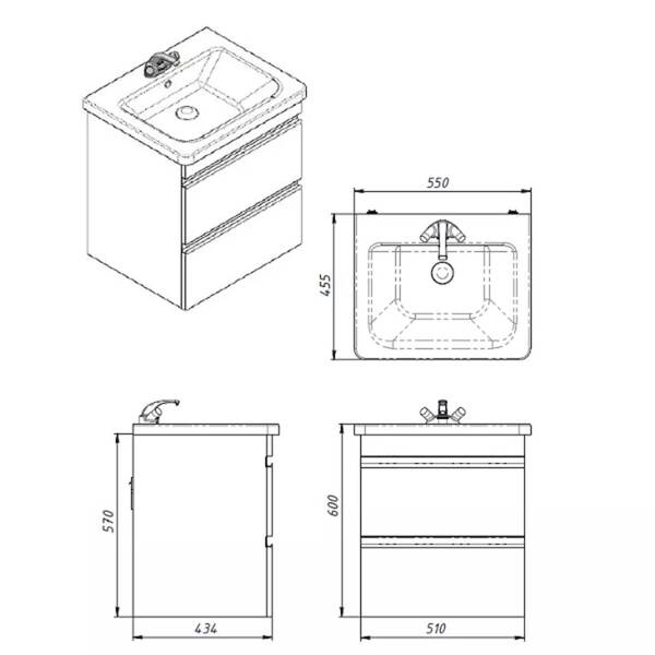 Тумба Devit Frame 753055W 55 см з раковиною та сифоном, біла глянцева, фото 7