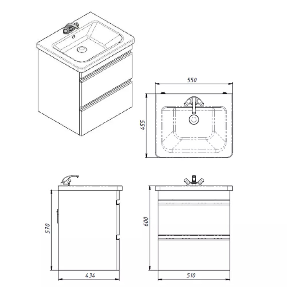 753055W FRAME Біла глянцева тумба 55см з раковиною та сифоном (1 сорт)
