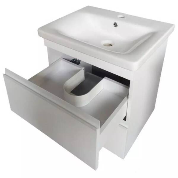 Тумба Devit Frame 753055W 55 см з раковиною та сифоном, біла глянцева, фото 4