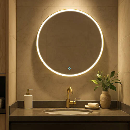 Зеркало Аква Родос Lorenzo 27428 с LED-подсветкой 700х700 мм золото, фото 1
