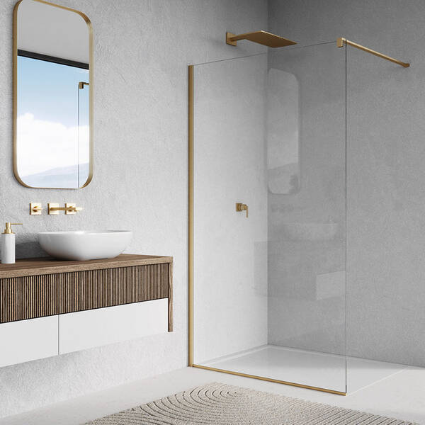 Душевая стенка Walk-in Ronal Easy STR4P1201307 120х200 см профиль матовое золото, стекло прозрачное, фото 2