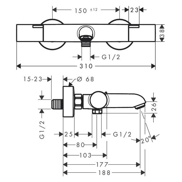 Змішувач для ванни Hansgrohe Ecostat Element 13347670 з термостатом, чорний матовий, фото 2