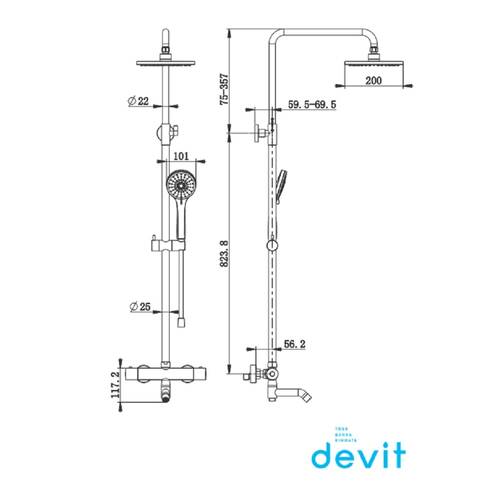 Душова система Devit Pl Frida 50502203B з термостатом, чорний матовий, фото 3