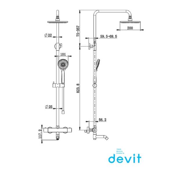 Душова система Devit Pl Frida 50502203B з термостатом, чорний матовий, фото 3