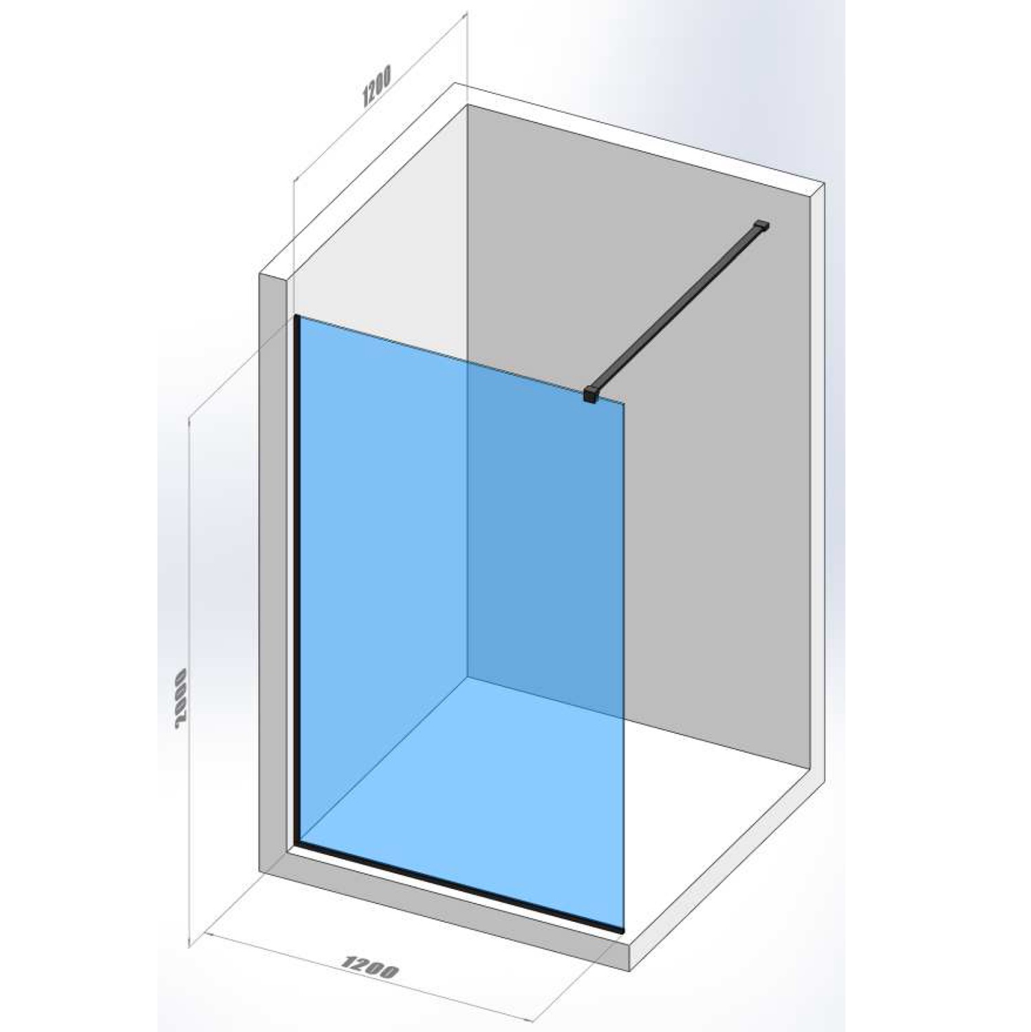 DSN120200B Style New Душове огородження Walk-In 1200x2000, чорний мат (1 сорт)