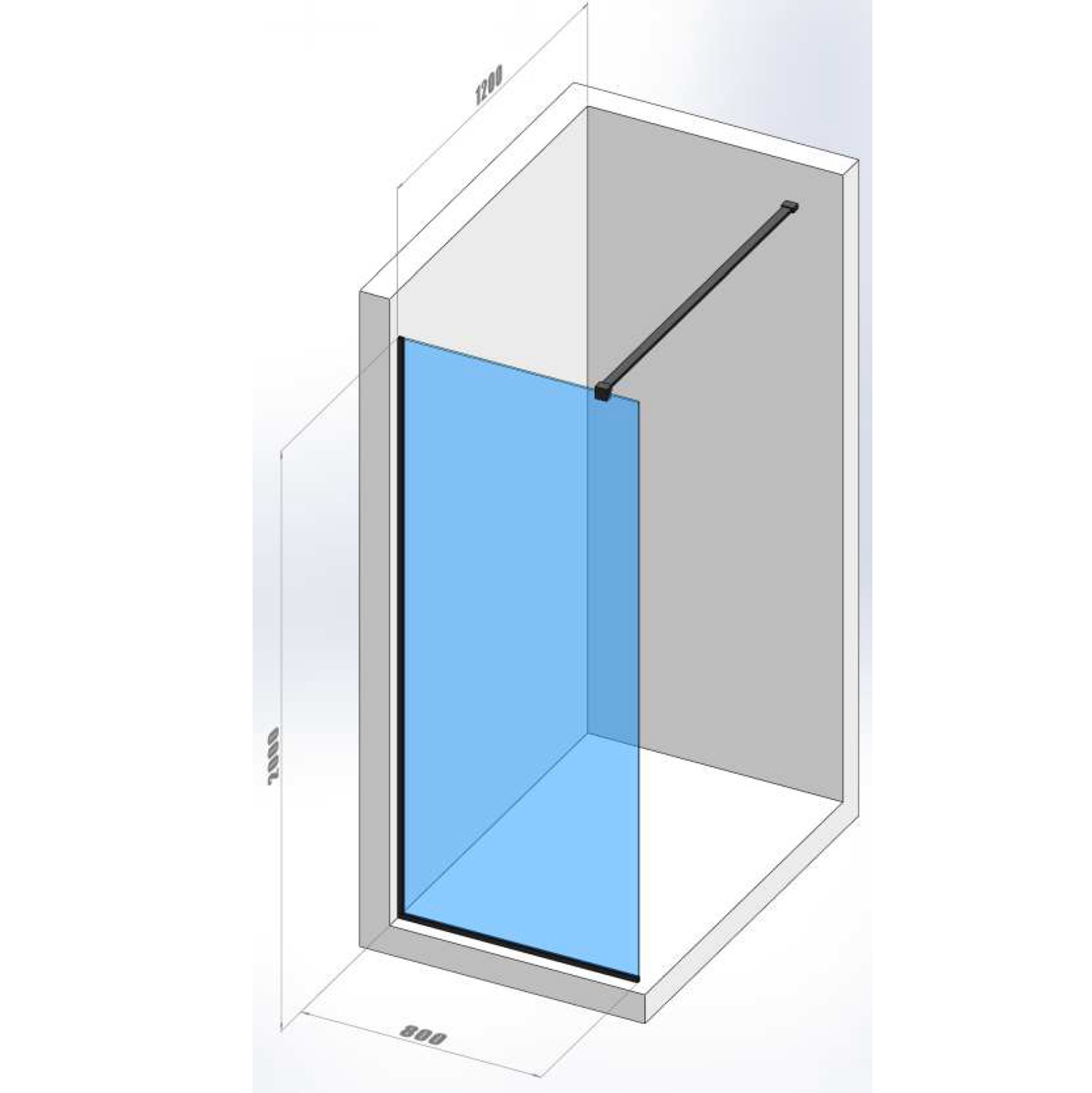 DSN80200B Style New Душове огородження Walk-In 800x2000, чорний мат (1 сорт)