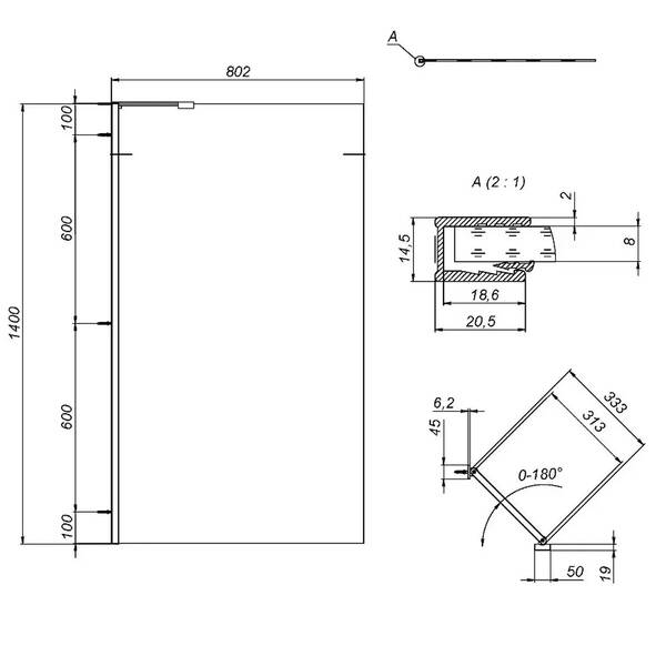 Шторка для ванны AM PM Gem W90UBS-080-140BT 80х140 см, фиксированная, профиль черный, стекло прозрачное, фото 2