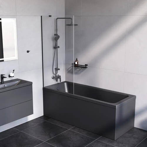 Шторка для ванны AM PM Gem W90UBS-080-140BT 80х140 см, фиксированная, профиль черный, стекло прозрачное, фото 5