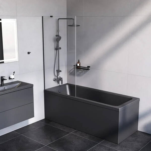 Шторка для ванны AM PM Gem W90UBS-080-140BT 80х140 см, фиксированная, профиль черный, стекло прозрачное, фото 5