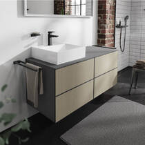 Тумба для раковины Hansgrohe Xevolos E 54238390 1370х550 мм левая, матовый серый сланец/узорная бронза, фото №3