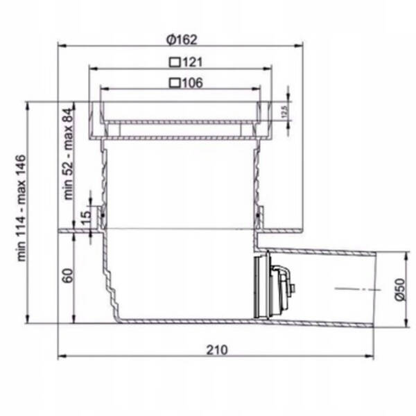 Душевой трап Devit Basic BA0102D 10х10 с накладкой под плитку, сухим затвором и горизонтальным выводом, фото 2