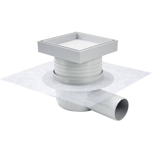 Душевой трап Devit Basic BA0102D 10х10 с накладкой под плитку, сухим затвором и горизонтальным выводом, фото 1