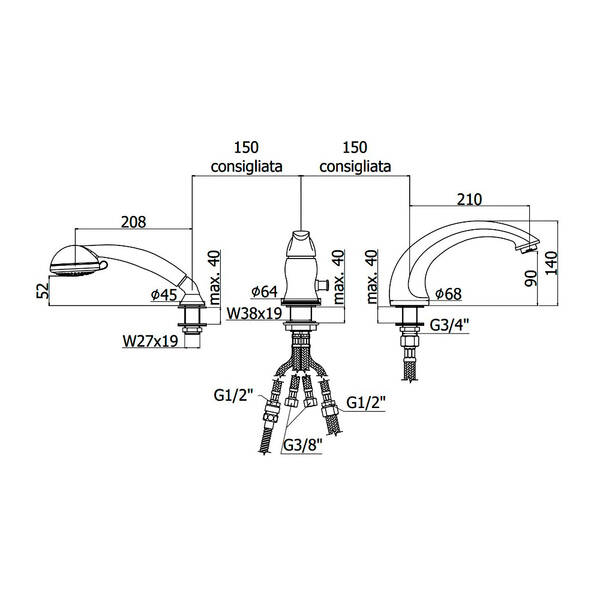 Смеситель для ванны Paffoni Flavia FA 045 BR с душевым набором, бронза матовый, фото 2