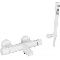 Змішувач для ванни Paffoni Light LIQ 023 BO з душовим набором та термостатом, білий матовий, фото №1