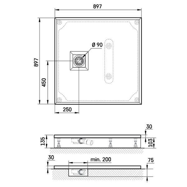 Душовий піддон PAA Lettera KDPLETKV90/00 90x90 см квадратний, білий глянець, фото 2