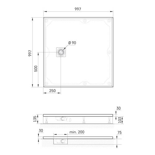 Душовий піддон PAA Lettera KDPLETKV100/00 100x100 см квадратний, білий глянець, фото 2