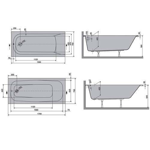 Ванна акриловая Devit Harmony HAR15070 150x70 см с ножками, белая, фото 3