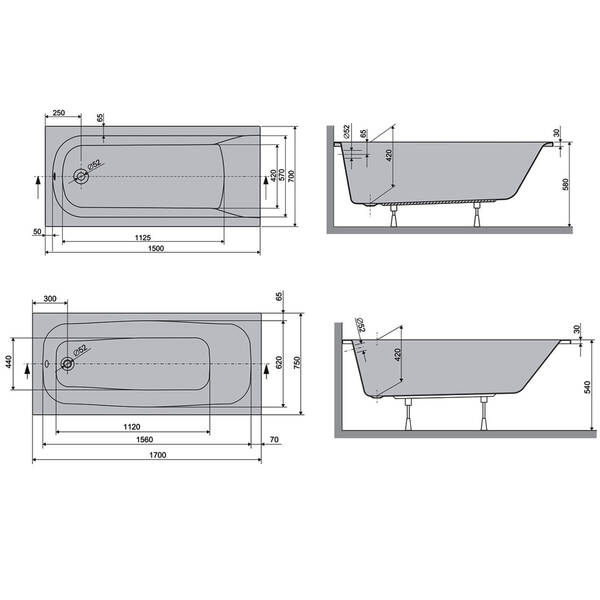 Ванна акриловая Devit Harmony HAR15070 150x70 см с ножками, белая, фото 3