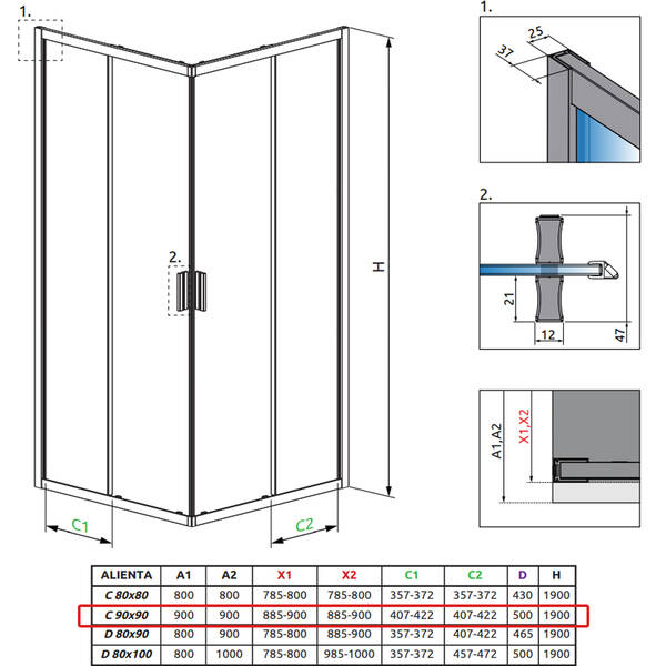 Душова кабіна Radaway Alienta 10239090-54-01 90х90х190 см профіль чорний, скло прозоре, фото 2