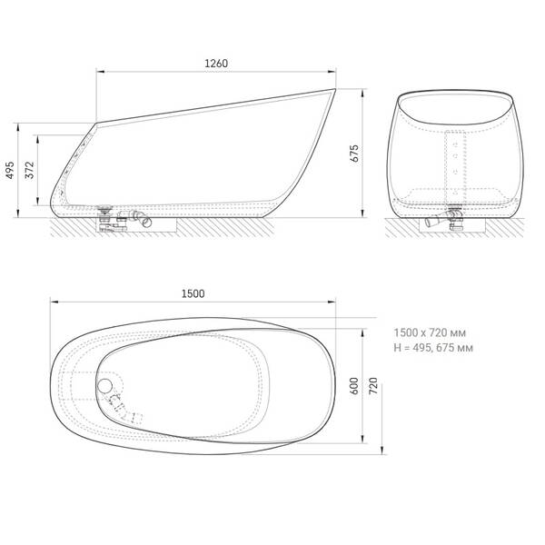 Ванна зі штучного каменю Silkstone PAA Pointe VAPOIS/05 150x72 см, Matte Oyster, фото 2