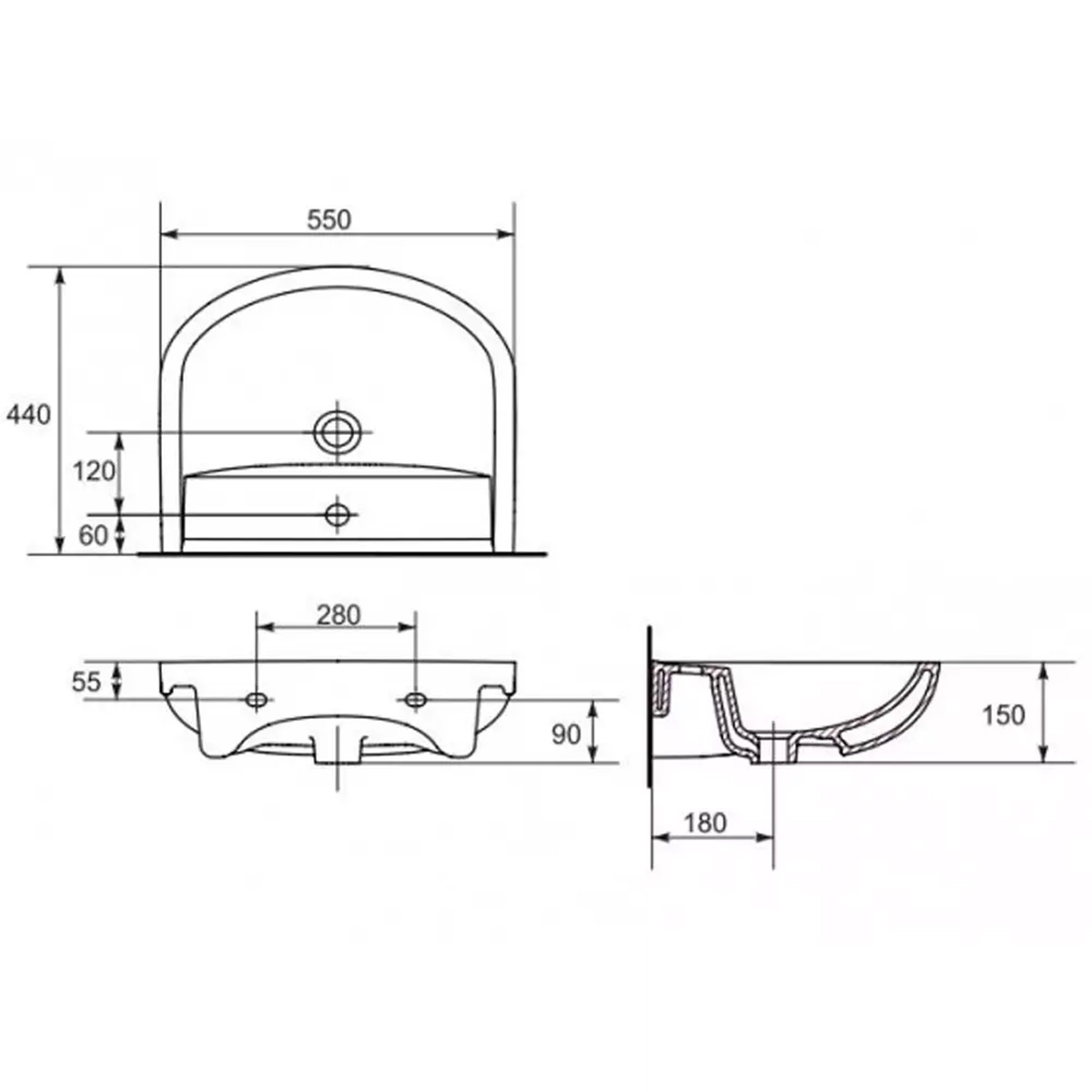 K667-105 Умивальник меблевий ARTECO 55 ONE HOLE з отвором для змішувача (картон) ( CCWS1009750001 ) (1 сорт)