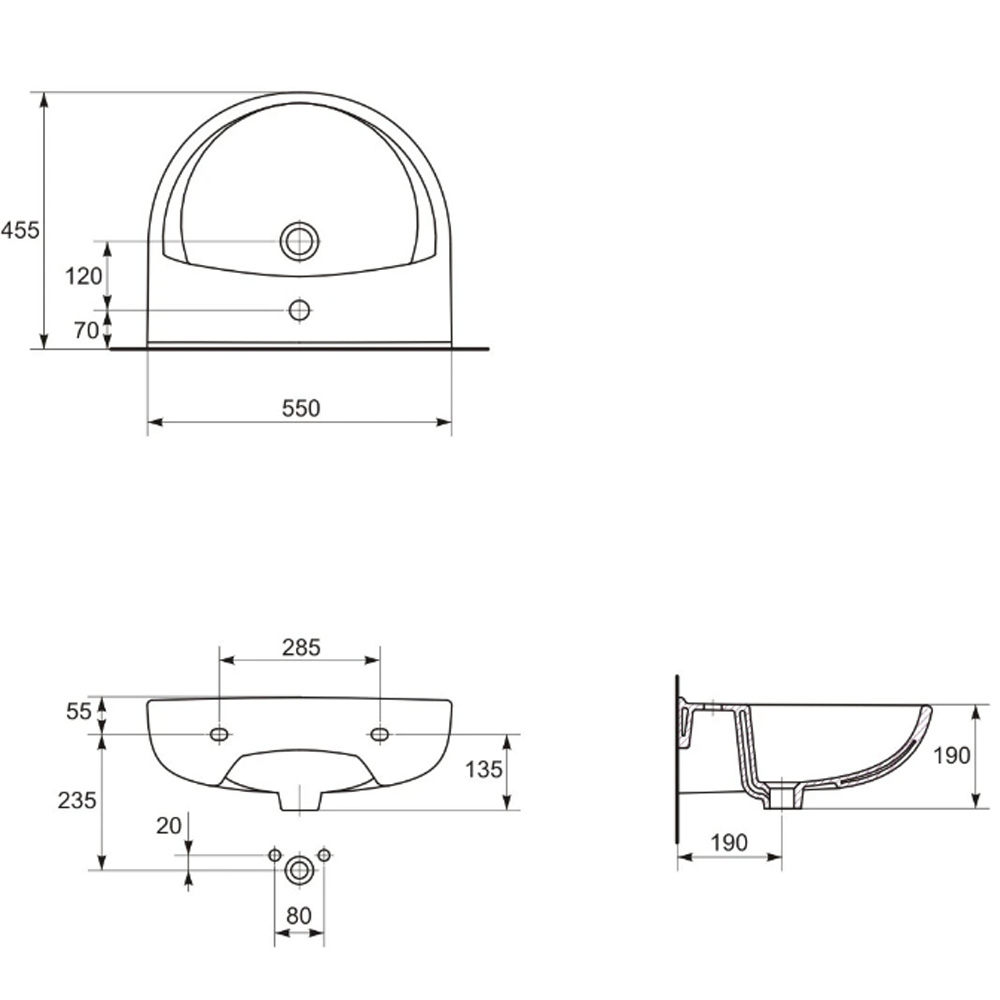 K08-261 PRESIDENT Раковина 55 ONE HOLE з отвором для змішувача (картон) (1 сорт)