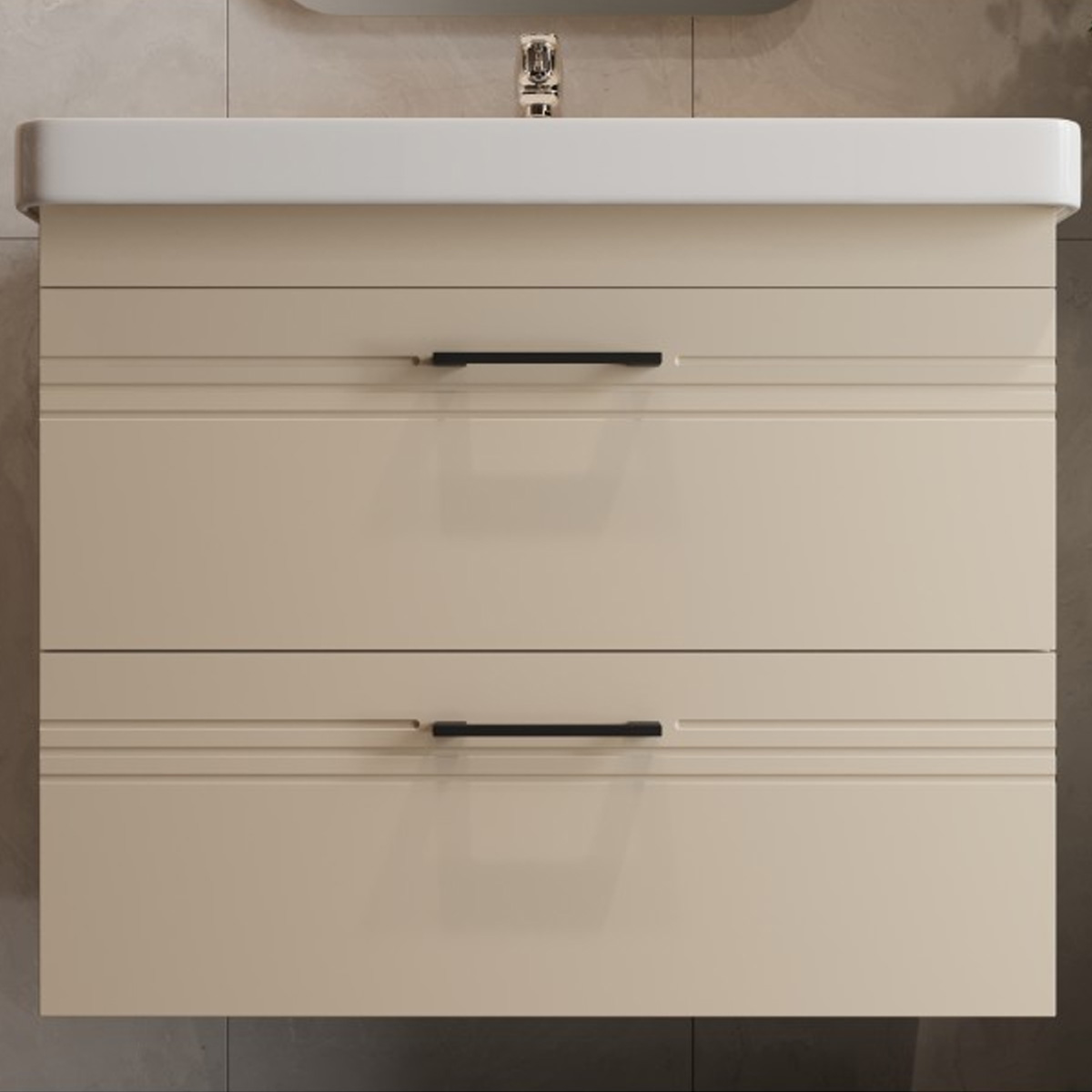 454060BE Urbanis Тумба 60 см з раковиною та чорними ручками, бежева (1 сорт)