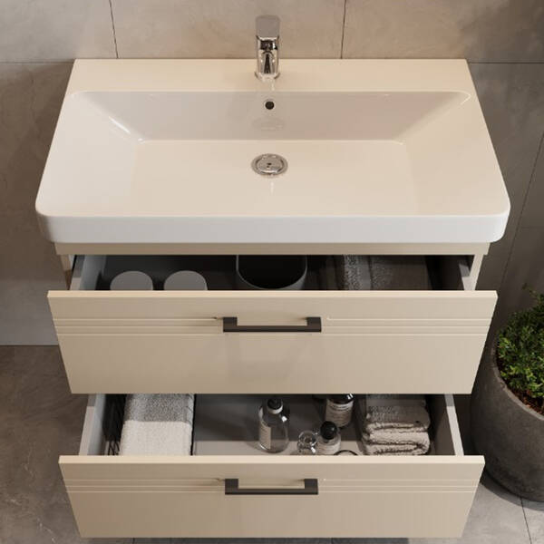 Тумба Devit Urbanis 454060BE 60 см с раковиной и черными ручками, бежевая, фото 11