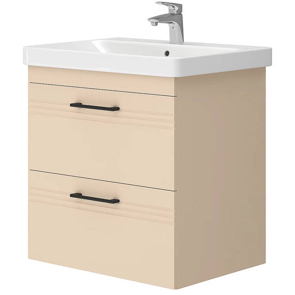 Тумба Devit Urbanis 454060BE 60 см с раковиной и черными ручками, бежевая, фото 2