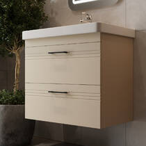 Тумба Devit Urbanis 454060BE 60 см з раковиною та чорними ручками, бежева, фото №1