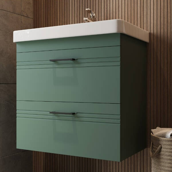 Тумба Devit Urbanis 454060E 60 см з раковиною та чорними ручками, смарагдова, фото 1