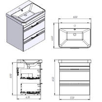 Тумба Devit Urbanis 454060W 60 см з раковиною та чорними ручками, біла, фото №7