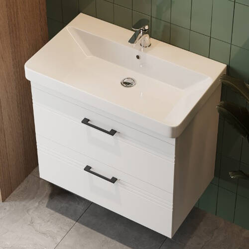 Тумба Devit Urbanis 454060W 60 см с раковиной и черными ручками, белая, фото 1