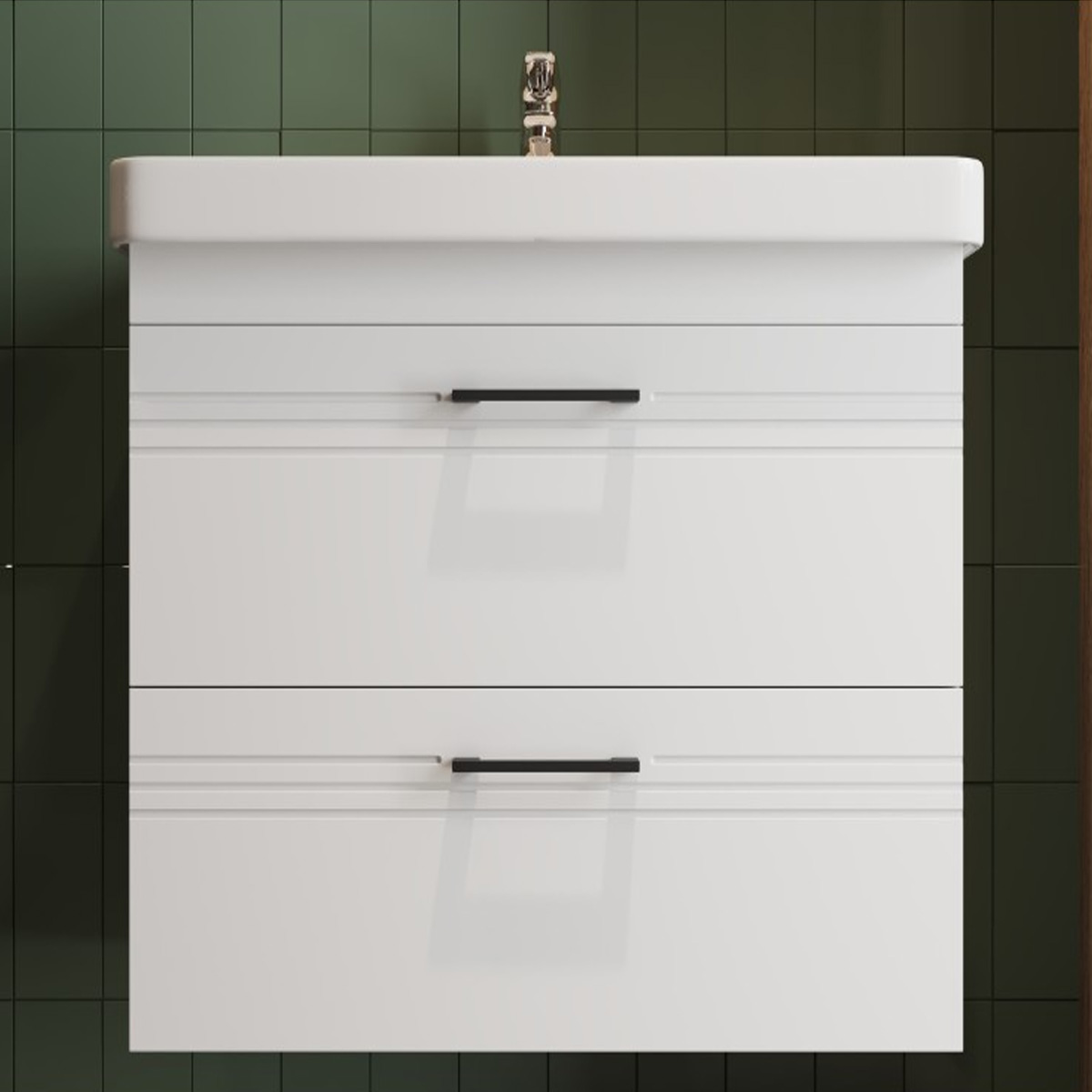 454060W Urbanis Тумба 60 см з раковиною та чорними ручками, біла (1 сорт)