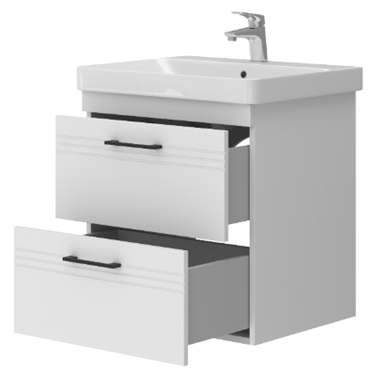 454060W Urbanis Тумба 60 см з раковиною та чорними ручками, біла (1 сорт)