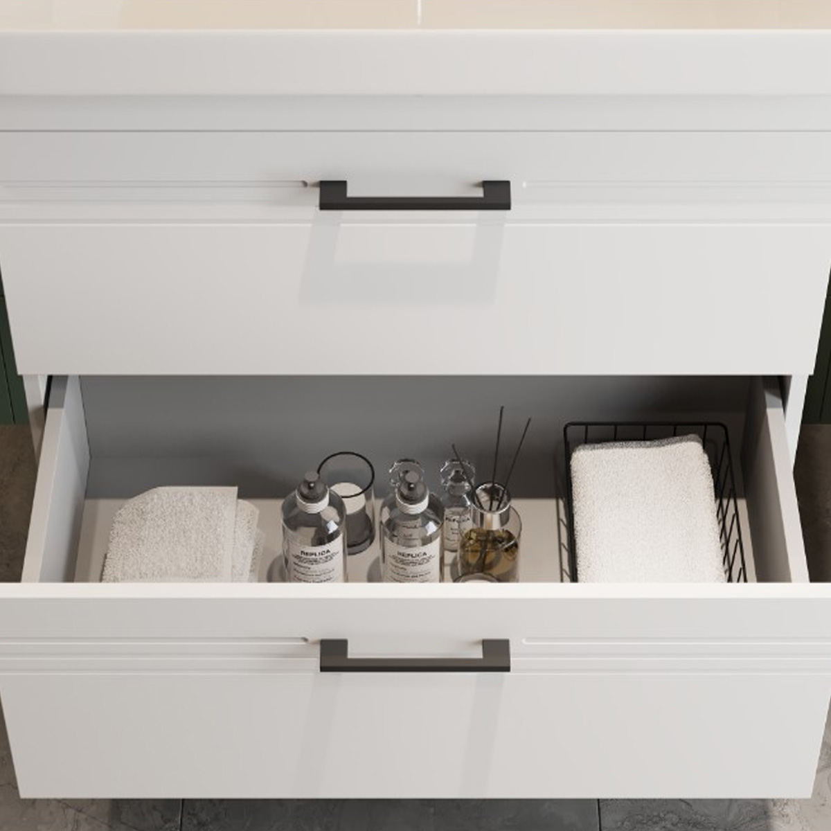 454060W Urbanis Тумба 60 см з раковиною та чорними ручками, біла (1 сорт)