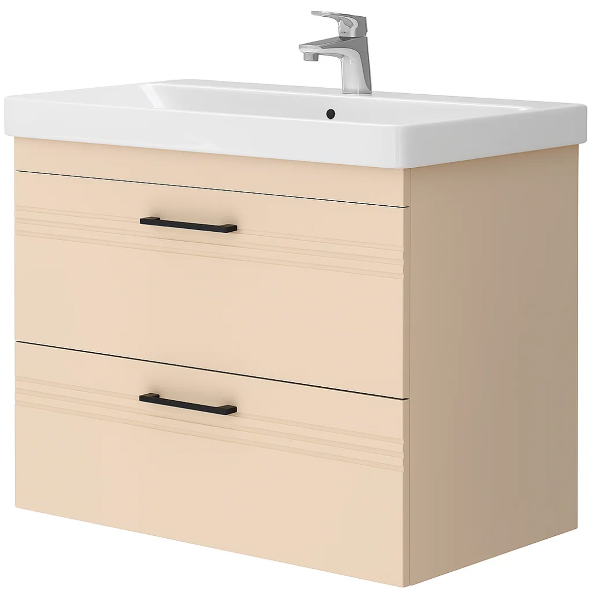 454080BE Urbanis Тумба 80 см з раковиною та чорними ручками, бежева (1 сорт)