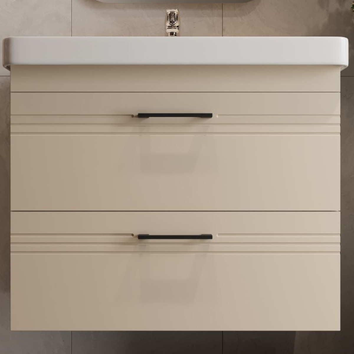 454080BE Urbanis Тумба 80 см з раковиною та чорними ручками, бежева (1 сорт)