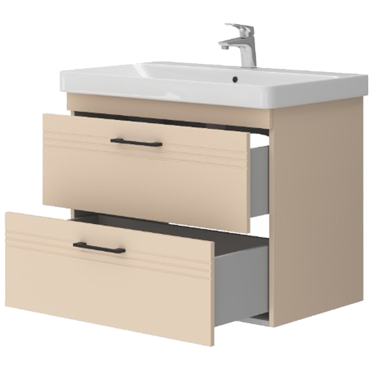 454080BE Urbanis Тумба 80 см з раковиною та чорними ручками, бежева (1 сорт)