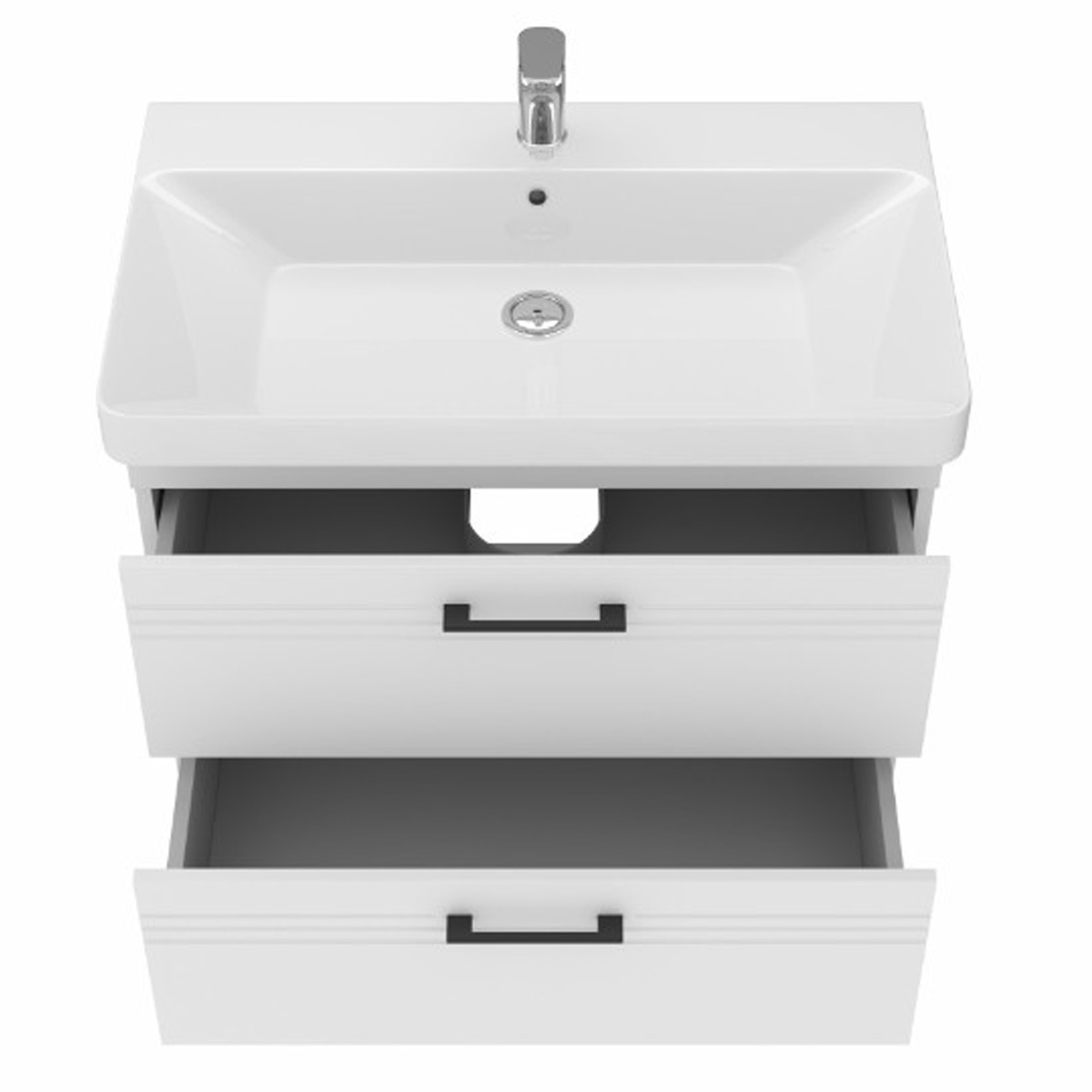 454080W Urbanis Тумба 80 см з раковиною та чорними ручками, біла (1 сорт)
