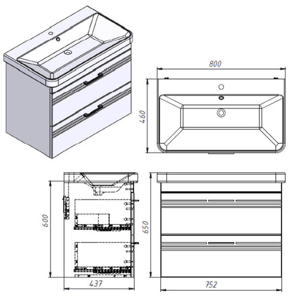 Тумба Devit Urbanis 454080W 80 см з раковиною та чорними ручками, біла, фото 7