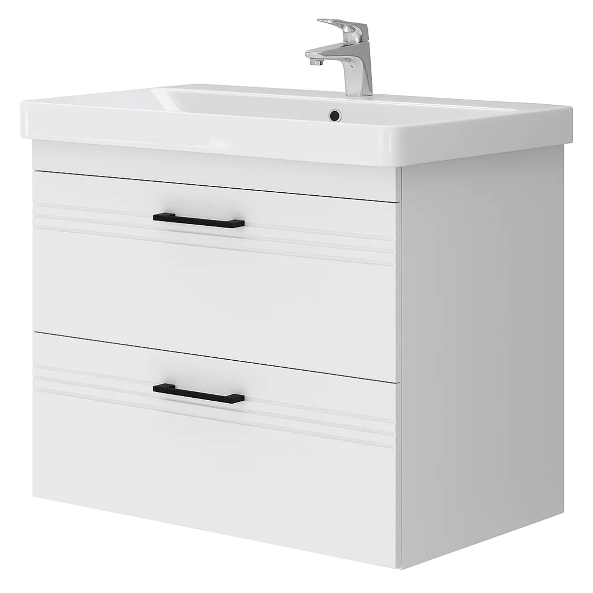 454080W Urbanis Тумба 80 см з раковиною та чорними ручками, біла (1 сорт)