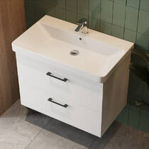 Тумба Devit Urbanis 454080W 80 см з раковиною та чорними ручками, біла, фото №1