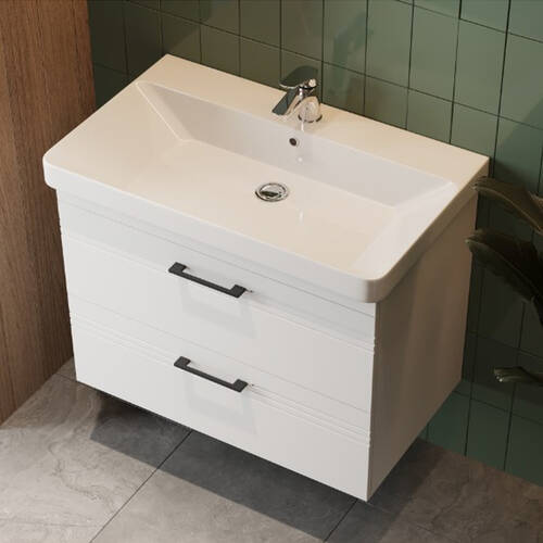 Тумба Devit Urbanis 454080W 80 см з раковиною та чорними ручками, біла, фото 1